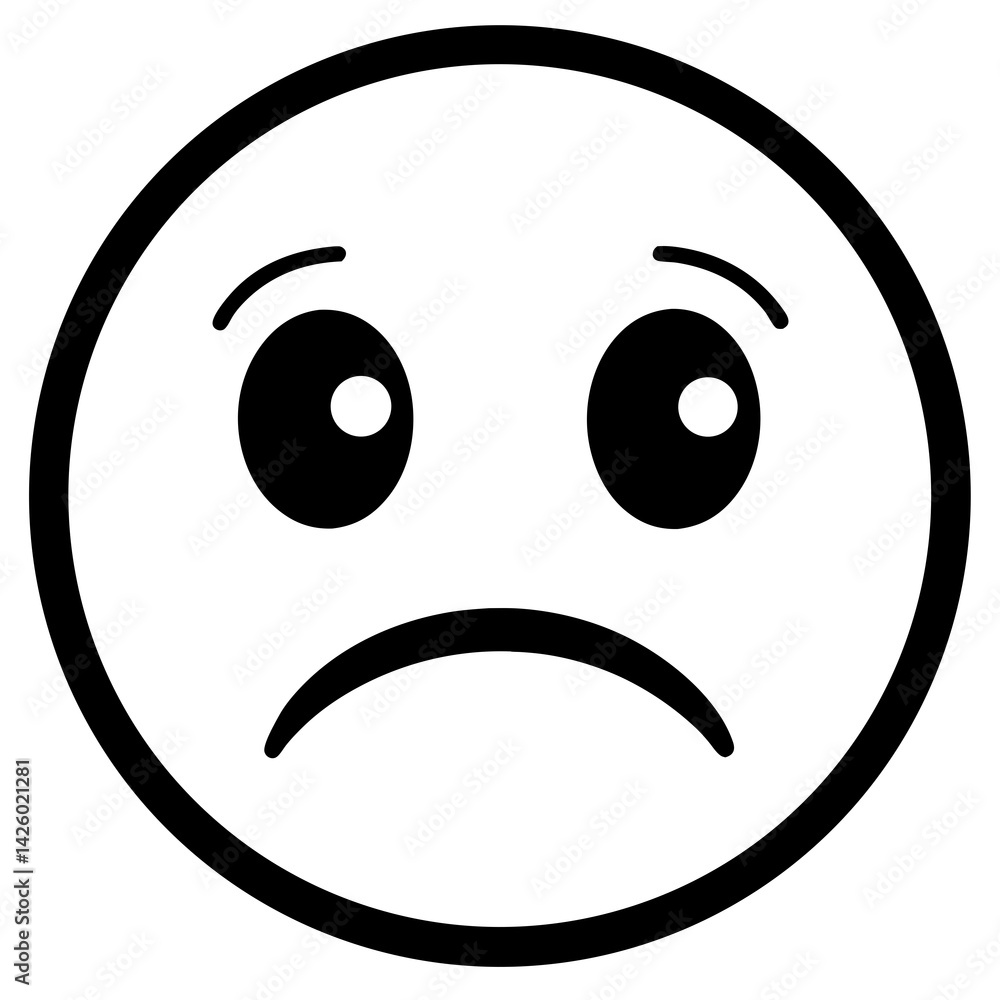Fototapeta premium Simple Sad Face Emoji Icon Vector Illustration Minimalist Design