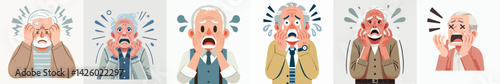 set vector people panic with anxious expression