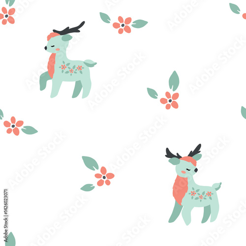 Cute baby deer vector pattern
