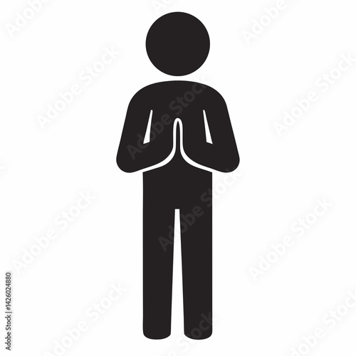 Person Praying Silhouette Minimalist Black And White Illustration Vector Icon