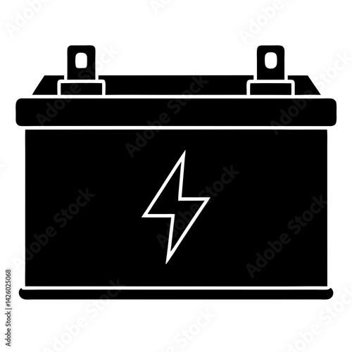 Car Battery Black And White Graphic Illustration Electricity Energy Power Icon