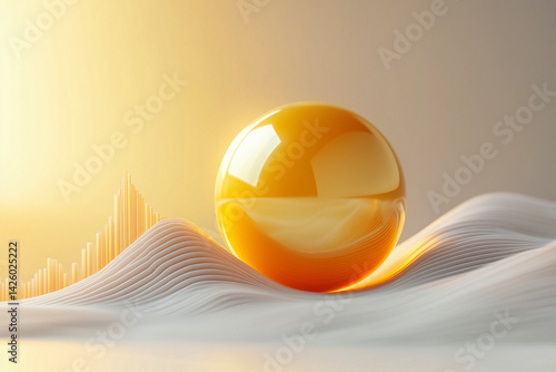 Glowing Yellow Pearl on Minimal White Grid Surface with Soft Yellow Gradient Background