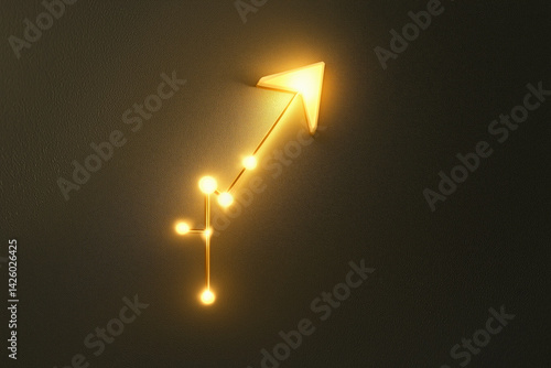 Glowing Yellow Upward Arrow on Gray Background, Representing Growth and Progress