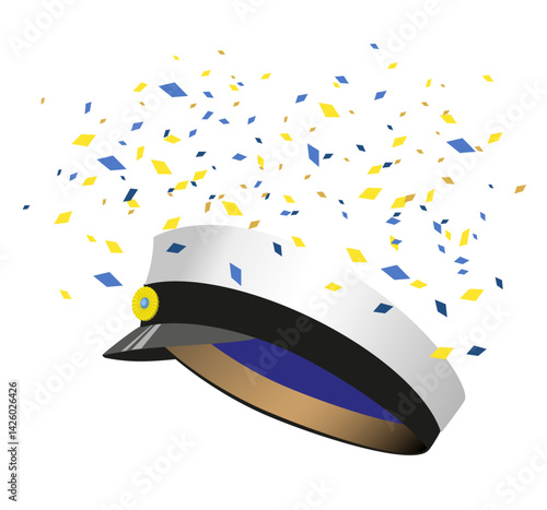 Traditional Swedish graduation cap for "Studenten", to celebrate the finish from Gymnasium,  and confetti rain.