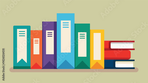 A row of textbooks in various colors and sizes each with a tuition receipt bookmark sticking out.. Vector illustration