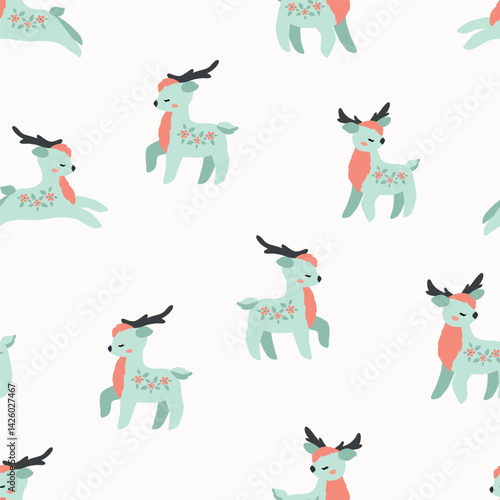 Cute baby deer vector pattern