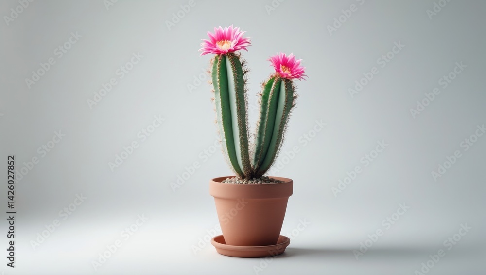 Close-up of a cactus plant in a flowerpot with a detailed background Close-up of a cactus plant in a flowerpot with a detailed background