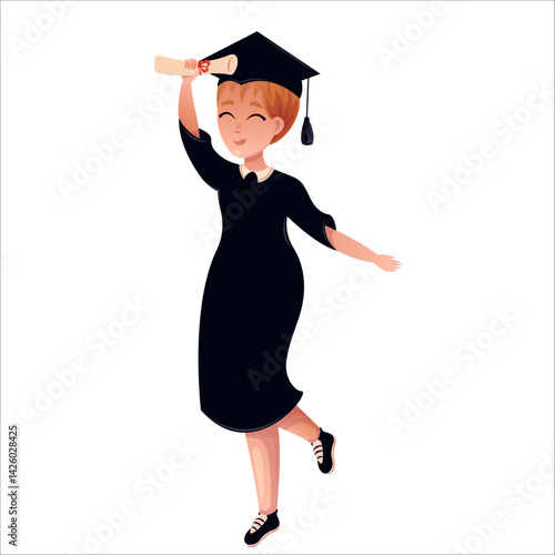 Happy graduates in colleges and universities, students in academic gowns. Celebrating graduation day.
