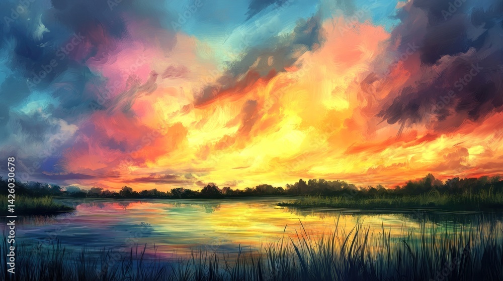 Colorful Sunset over Calm Lake Colorful Sunset over Calm Lake