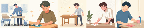 vector man wiping table