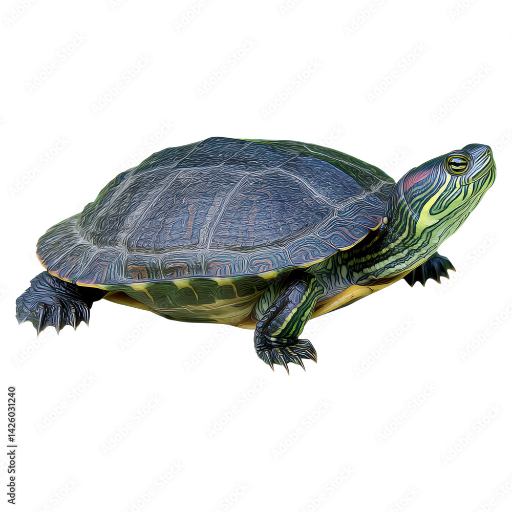 Fototapeta premium Colorful Realistic Turtle Illustrating Nature and Wildlife Diversity, isolated on transparent background.