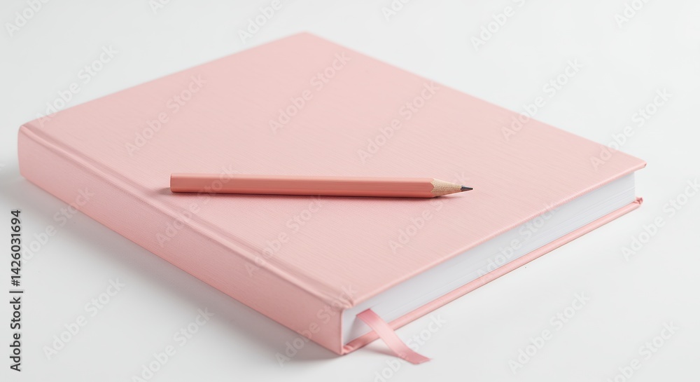 Pink notebook and pencil simple image Pink notebook and pencil simple image