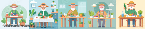 vector character grandfather eating vegetables