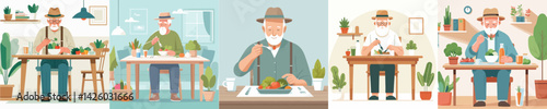 vector character grandfather eating vegetables