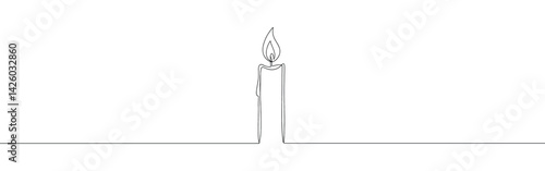 Candle continuous one line drawing. Burning candle symbol. Vector illustration.