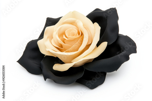 beautiful rose with delicate cream petals and dark black leaves, showcasing elegance and sophistication. This floral arrangement is perfect for various decorative purposes, adding touch of charm