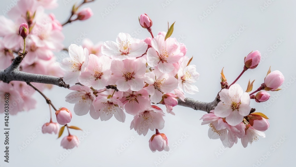 Fototapeta premium White background with delicate cherry blossom