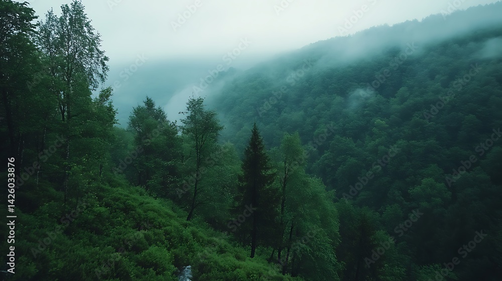 Obraz premium Misty Mountain Forest Landscape. (1)