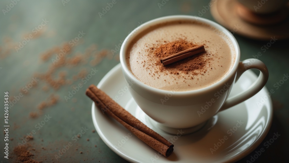Chai tea latte infused with cinnamon stick Chai tea latte infused with cinnamon stick