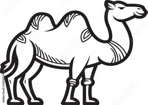 Cute cartoon camel, a wild mammal, in the desert nature illustration