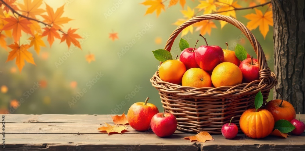 Hand-drawn baskets overflowing with ripe autumn fruits , sketch, apples, leaves Hand-drawn baskets overflowing with ripe autumn fruits , sketch, apples, leaves