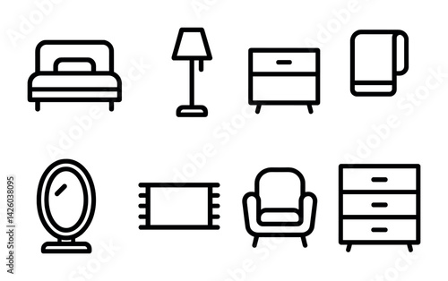 Obraz na płótnie Modern furniture icon set - minimalist linear style for home decor projects w salonie