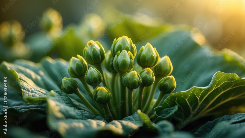 Sunlit vegetable flower bud highlighting natural glow Sunlit vegetable flower bud highlighting natural glow