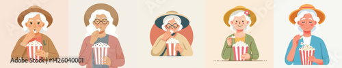 vector of grandmother eating popcorn