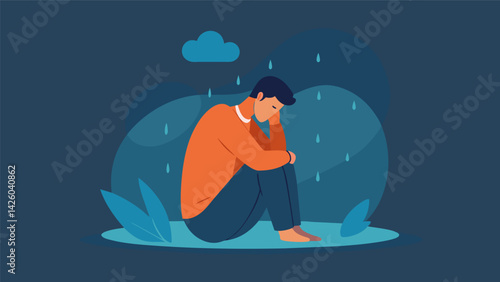 A person sits alone practicing the stoic exercise of forgiveness by reflecting on hurtful words and choosing to release their anger and resentment.. Vector illustration