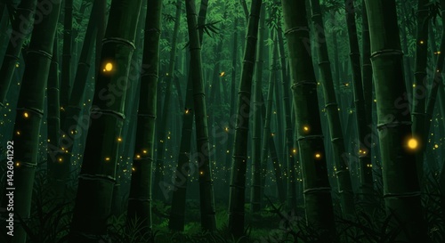 Bamboo Forest with Fireflies