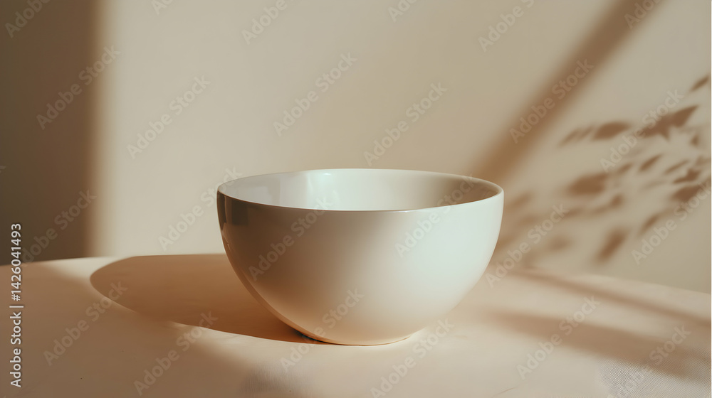 Empty bowl on a table with beautiful soft light and shadows, perfect for culinary designs Empty bowl on a table with beautiful soft light and shadows, perfect for culinary designs
