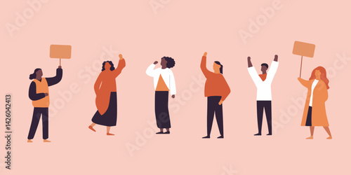 Vector isolated illustration of people rallying. Street protest.