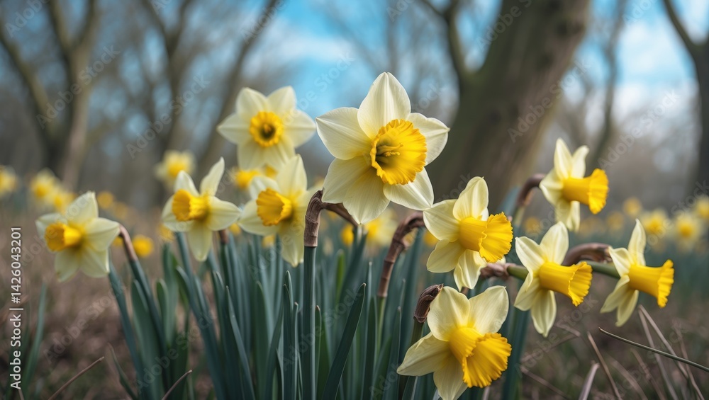 Fototapeta premium Joyful daffodils blooming freely in the wild
