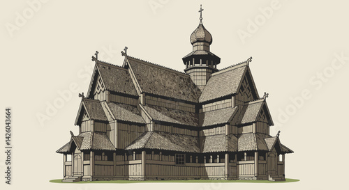Traditional Wooden Architecture of a Historic Church Building  