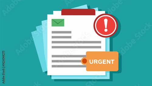 A stack of financial aid appeal forms with a Urgent stamp on top.. Vector illustration