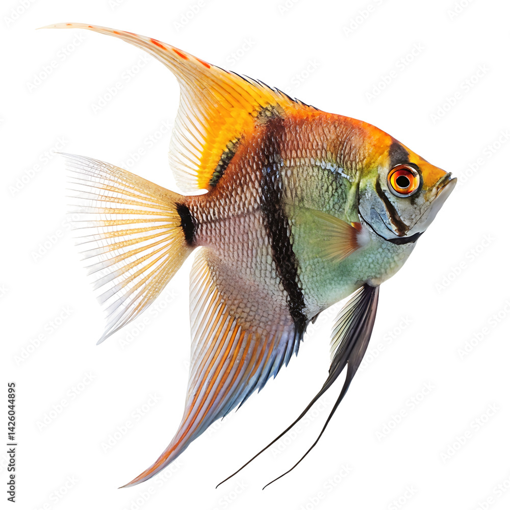 Fototapeta premium angelfish Fish in transparent background.Striking Colorful Angelfish Aquatic Life Vivid Fins Scales Tropical Fish
