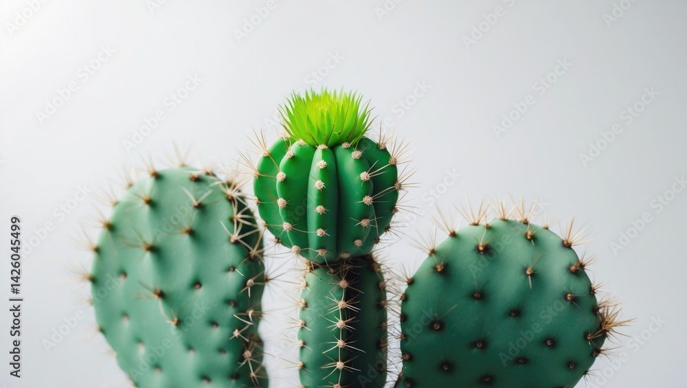 Naklejka premium Close-up of a vibrant green cactus bud in a minimalistic natural setting