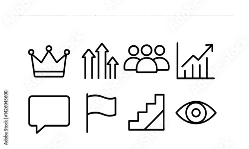 Business growth icons set - linear style with icons for success and progress