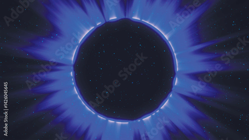 Abstract illustration of a total solar eclipse - an astronomical phenomenon. Background of a total solar eclipse in colorful tones. A huge black hole in the center of the galaxy. Vector illustration.
