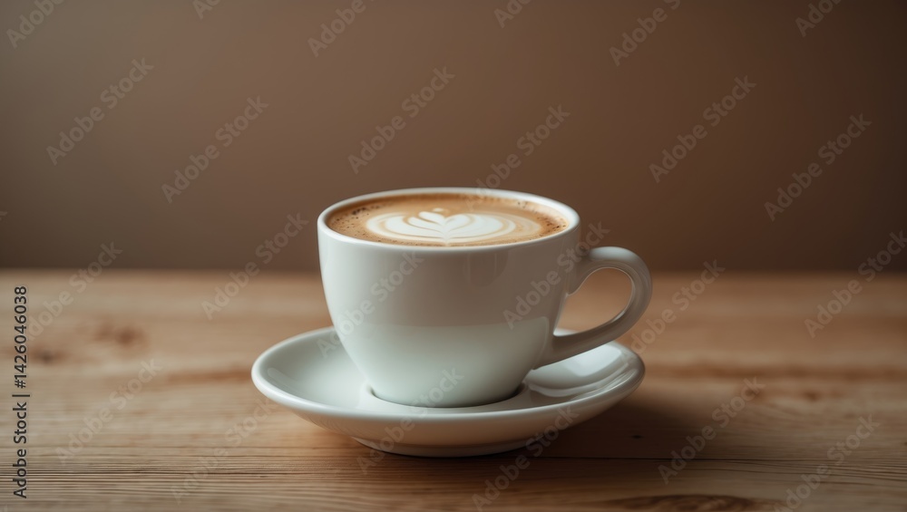 A cup of cappuccino with beans and foam aroma A cup of cappuccino with beans and foam aroma