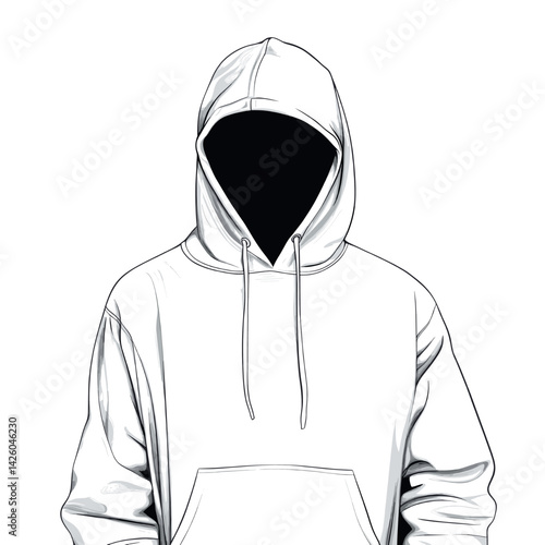 Faceless figure in white hoodie with empty black void
