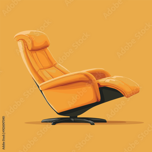 Sleek modern orange recliner chair on minimalist yellow background