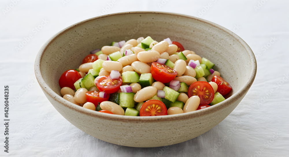Fresh Bean Salad With Cucumber Tomato And Red Onion In Bowl Fresh Bean Salad With Cucumber Tomato And Red Onion In Bowl
