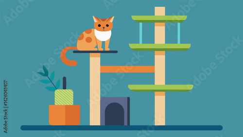 A cat tree with builtin scratching posts and climbing platforms for your feline friend to stretch and play on while you work out.. Vector illustration