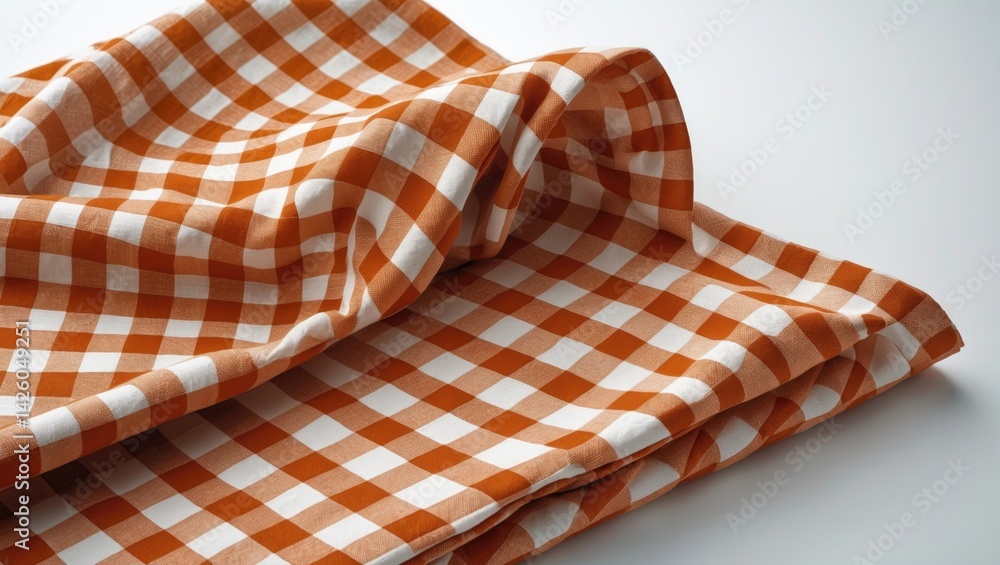 Obraz premium Orange-brown checkered napkin tablecloth on a white background