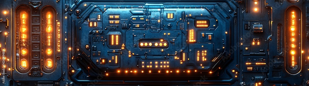 Futuristic Circuit Board: Precise Lines and Blue Lighting Effects on a Dark Background Futuristic Circuit Board: Precise Lines and Blue Lighting Effects on a Dark Background