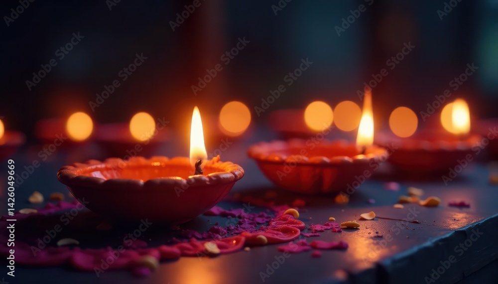 Vibrant Diwali diyas glow, colorful oil lamps illuminate dark backdrop, art, beauty, Indian festival Vibrant Diwali diyas glow, colorful oil lamps illuminate dark backdrop, art, beauty, Indian festival