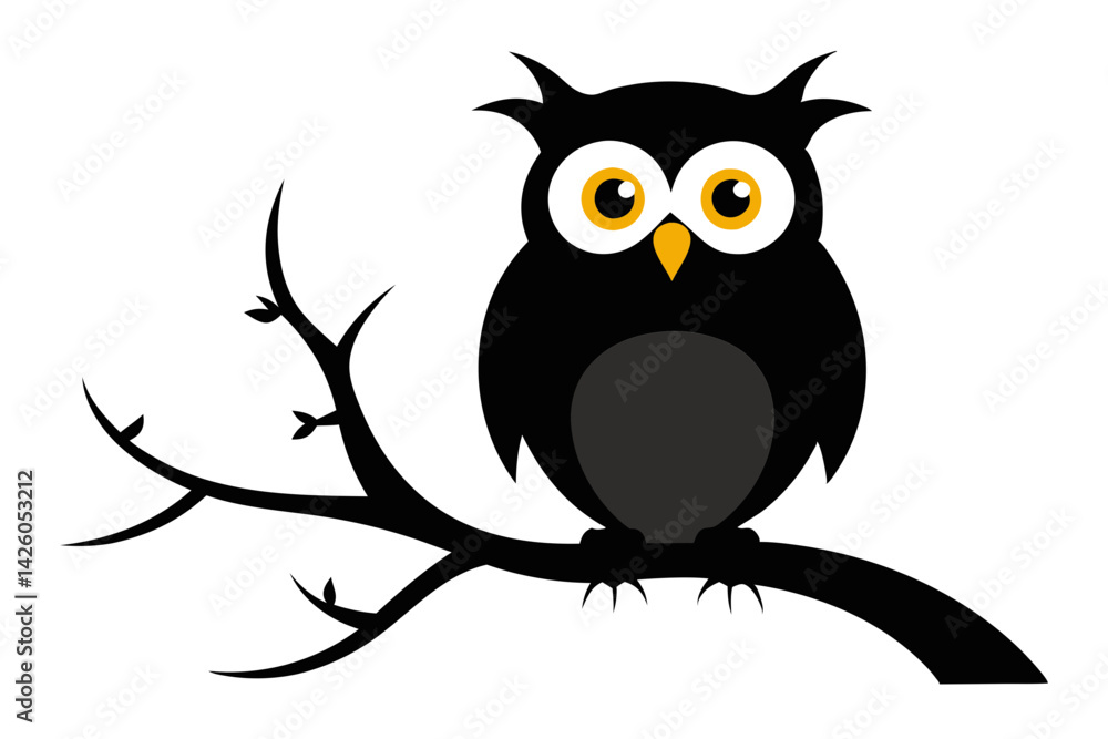 Fototapeta premium Cute Owl on Haunted Tree Branch Drawing