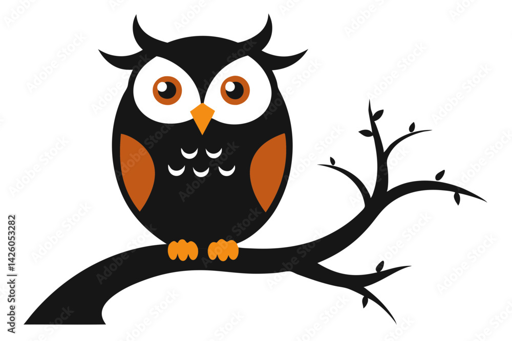 Fototapeta premium Owl Sitting on Spooky Tree Branch Illustration