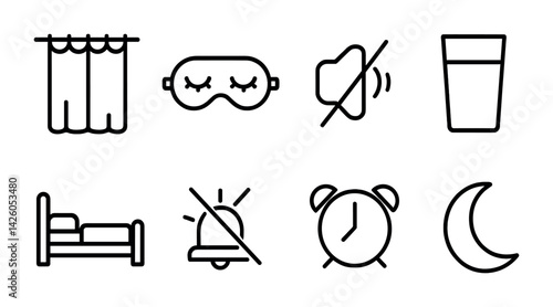 Sleep and bedtime icons set: linear style for relaxation and nighttime themes